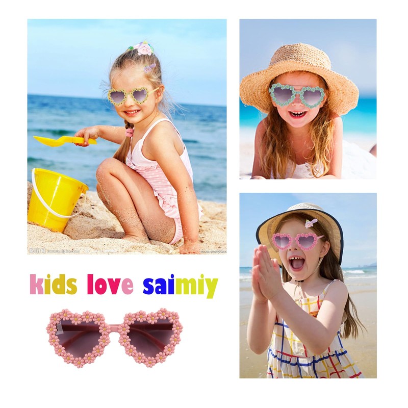 Saimiy Heart Daisy Sunglasses for Girls,Toddler Sunglasses Age 2-4,Suitable for