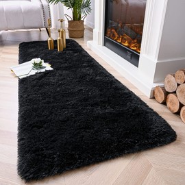 Chicrug Soft Runner Rug for Bedroom Living Room Plush Fluffy Rug 2x6 Feet, Shag Furry Area Rug Carpet Non Shedding for Nursery Children Kids Girls Room Home Decorative, Black