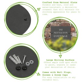 Nicola Spring Linea Oval Blank Slate House Sign with Wall Fixings - 20cm x 15cm - Black - 1x Home Cottage Garden Outdoor Wall Gate Name Front Door Number Plate Address Decor Welcome Plaques