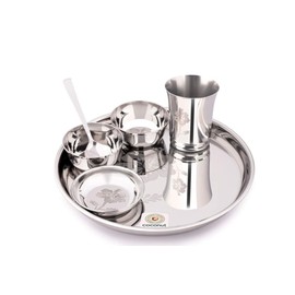 Coconut Stainless Steel (Heavy Guage) Platina Laser Engrave Design Dinner Set/Dinnerware - 6 Pieces