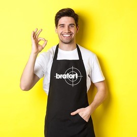 YORA Barbecue Apron for Men Funny Father's Day Gift Including BBQ Certificate Funny Gifts for Father's Day Gift Ideas Dad & Grandpa (Bratort), black