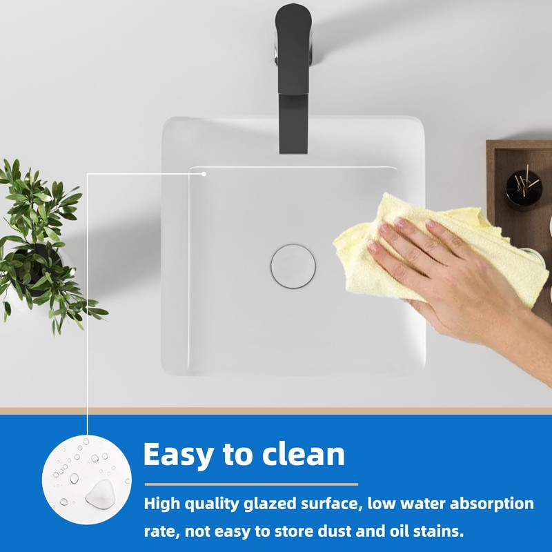 14 Inch Small Square White Undermount Bathroom Sink 13.75" x