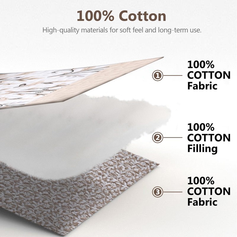 100% Cotton Quilt Set King Size - Reversible Botanical Quilted