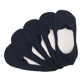 DauStage Men's Invisible Socks, Round Type, Square Type, No Slip Off, 360°, Non-Slip, Solid Color, Invisible Foot Cover Socks, Set of 5 Pairs, round navy