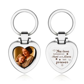 Engraved Photo Frame Keychain for Women Aunt from Niece, Unique Birthday Gifts for Aunt Gift Keychain Charms with Picture Frame Key Chain for Women Auntie Gifts from Niece to Aunts Gift Keychains