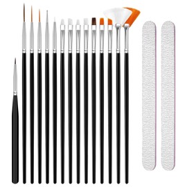 17 Stück Nagel Pinsel Set, Nagelpinsel, Pinsel für Gelnägel Nagelpinsel Set, Gel Pinsel Dotting Painting Line Pen für Lack Gel Acryl Nagel Pinsel Nailart Nageldesign Pinsel Kit, 2 Nagelfeile
