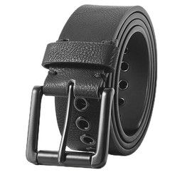 GK ACC Men's Black Vegan Leather Belt with Metal Buckle, Classic Design (38)