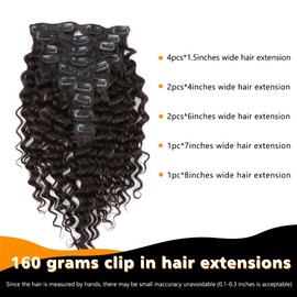 Sent Hair Clip in Hair Extensions Real Human Hair 14Inch 10Pcs Hair Extensions Clip in Deep Wave Long Thick 160g Human Hair Extensions for Women Soft Silky Clip in Extension Natural Black Double Weft