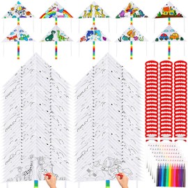 Libima 30 Pack Large Kites for Kids and Adults Bulk 39.4 Inch DIY Making Kit Coloring Kites with Watercolor Pens and Strings Handles Painting Decorating Kits for Outdoor Activities (Vivid)