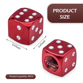 Ferianl 4PCS Dice Style Tire Valve Stem Caps, Aluminum Alloy Auto Dice Air Valve Stem Covers with O Rubber Ring, Anti-Leakage Dustproof Tire Valve Cap, Universal for Car, Truck, Motorcycle (Red)