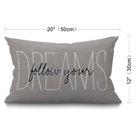 BGBDEIA Follow Your Dreams Lumbar Cushion Cover 30X50cm 12x20 Inch Decorative Bedroom Living Room Rustic Gray Typography Rectanglar Throw Pillow Cover for Bed Sofa Couch