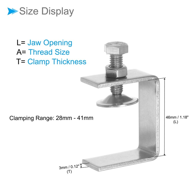 CoCud C-Clamp, 46mm Jaw Opening Width, Stainless Steel I Shaped