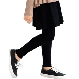 Bee bbb01336 10/4 Length Pants, Girls, Kids, Flare Skirt, With Leggings, Plain, Pockets, Spring, Autumn, Winter, 47.2 inches (120 cm), Black x Black Leggings