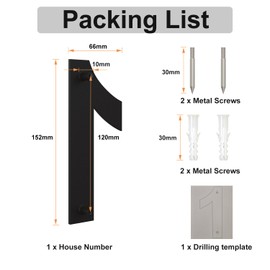 Brushed Modern Stainless Steel House Number 152 mm High Black Coating, Floating Appearance (Number 1)