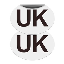 EVOGES Magnetic UK Plates for driving in EU, Europe, Oval, Reusuable, Easy to Attach, Weather Resistant, Thick Strong Magnet, White/Black, New 2021 Regulations, Pack of 2