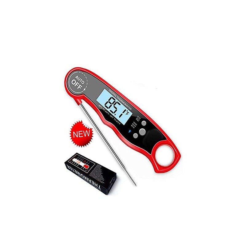 1 Piece Waterproof Digital Food Thermometer with Foldable Sensor, Red/Black/Blue