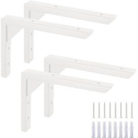 Ouvin Heavy Duty Shelf Brackets 6 inch 4 Pack Wall Mount White Iron Brackets for Shelves Triangle Sturdy Supports with Screws for Kitchen Bookshelf (White)