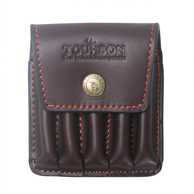 TOURBON Hunting Genuine Leather Rifle Cartridge Holder 5 Round Ammo Wallet Pouch