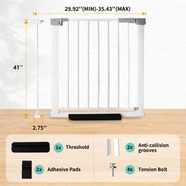 41 Inch Tall Baby Gate Auto Close Dog Gate Adjustable 29.92"-35.43" Wide Pressure Mounted Walk Through Swing Pet Gate for Doorways (White, 29.92"-35.43")