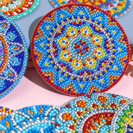 8 PCS Mandala Diamond Art Coasters Kits, Boho Diamond Painting Coasters with Holder Set of 8, DIY Drink Coasters Art Crafts Supplies for Adults Cup Mat for Home Decor House Warming Gifts 3.9inch