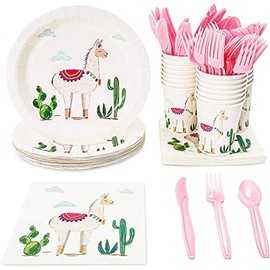 144 Pieces Llama Party Bundle, Includes Plates, Napkins, Cups, and Cutlery (24 Guests)