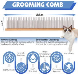 8.5 Inch Dual Tooth Pet Comb for Mats and Tangles，Professional Grooming Flea Comb Removing Excess Hair for Long-Haired Cats and Dog Kit,Prevent Undercoat, Excess Hair,Mats and Tangles,Pet Essential