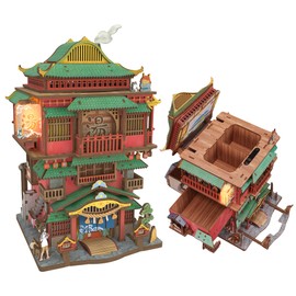 Tonecheer 3D Puzzle Kit for Adults, DIY Wooden Model Building Set Desktop Storage Kit Box Japanese Miniature Doll House, Home Decor Wood Craft Auto-Sensing Gift for Christmas Birthday (Onsen Saga)