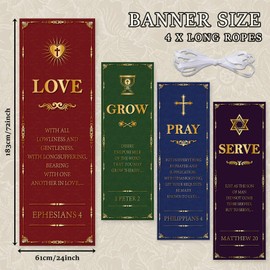 4Pcs Church Banners for Sanctuary Wall Welcome Religious Christmas Banners Hanging Backdrop Worship Christian Nativity Banner Scripture Church Porch Signs for Holiday Church School Nativity Decor