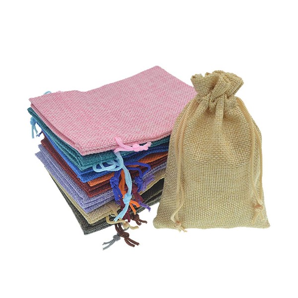 Bezall 20pcs Burlap Favor Bags, 5x7 Inch Drawstring Linen Jewelry Bags for Christmas Wedding Party Gifts Storage Pouches - Mixed Color