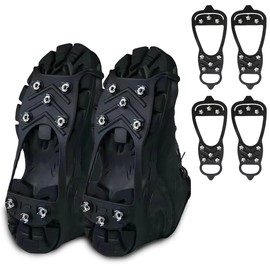 2 Pairs of Crampons, Shoe Claws, Shoe Spikes with 8 Stainless Steel Teeth Nubs, Spikes for Shoes in Winter, Stainless Steel Non-Slip Shoe Spikes for Men and Women for Walking, Jogging, Climbing and