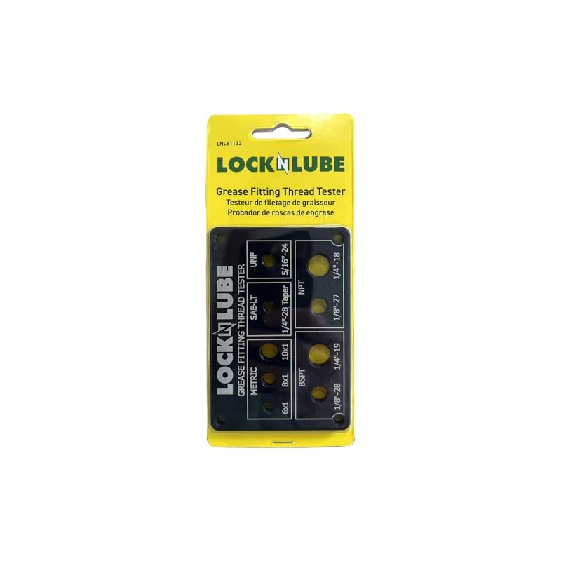 LockNLube Grease Fitting Thread Tester, Includes SAE, Metric, BSPT, and