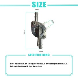 2 Pcs Inline Fuel Tank Tap Valve Petcock On-Off Switch for 50cc 70cc 90cc 100cc 110cc Mini bike Dirt bike Pit bike Tao Tao Pocket Motorcycle Scooter Moped Quad ATV and Go Karts 6mm