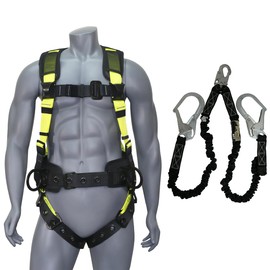 AFP Lime Green Demon Fall Protection Ergonomic Comfort Safety Harness, Soft Pressure-Relieving Perforated Breathable Padded Foam Shoulder, Legs & Back, 3 D-Rings, Tongue Buckle, Mating Buckle (OSHA/ANSI PPE)