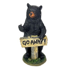 Hand Painted Rude Black Bear Statue with “Go Away” Sign – 15 Inch Tall Resin Outdoor Garden Decor, Cabin Lodge Porch Accent, Durable Weather-Resistant Novelty Animal Sculpture for Yard or Entryway
