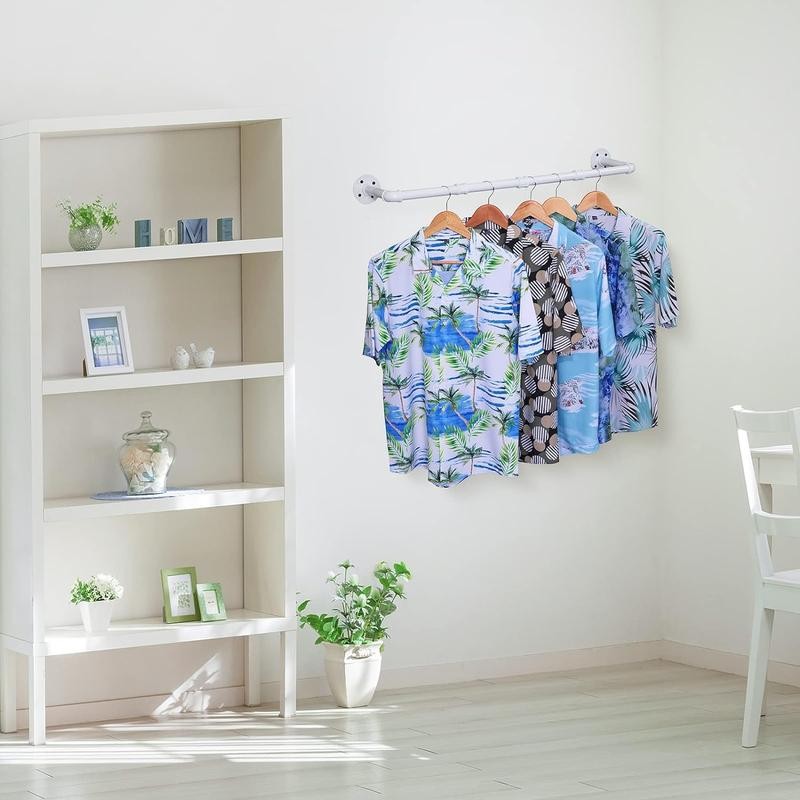 30inch Wall/Ceiling Mounted Detachable White Iron Clothes Bar Heavy Duty