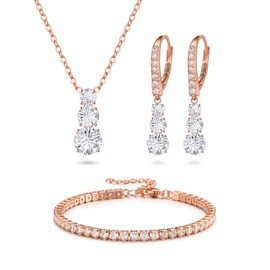 Clearine Trilogy Necklace Bracelet Drop and Earrings Set for Women Cubic Zirconia Jewelry Wedding for Bride, Cubic Zirconia, Cubic Zirconia