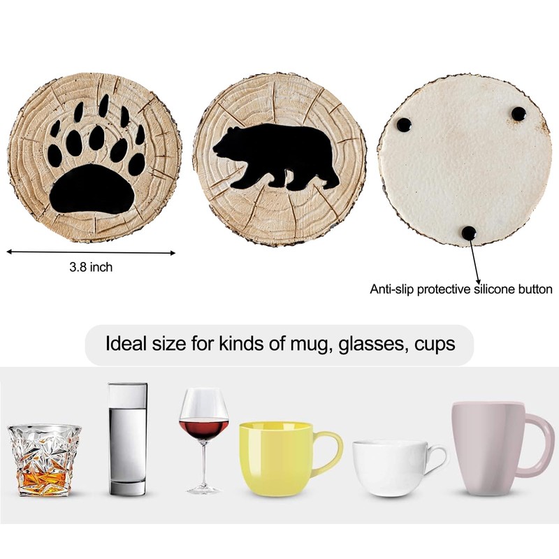Bear Coasters Set of 6 Cute Table Coasters Resin Drink