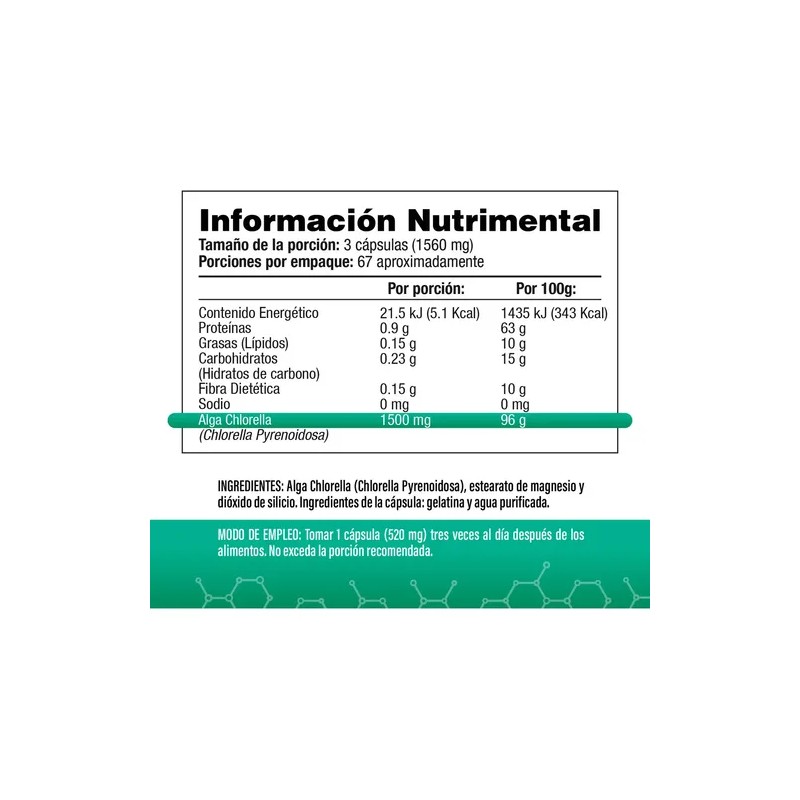Alga Chlorella Orgánica de Pared Celular Rota | 200 Cápsulas
