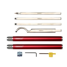 VINWOX 9 PCS Carbide Wood Lathe Turning Tool Set, Pen Turning tools, Including Swan Neck Hollower, Rougher, Finisher, Detailer, Aluminum Handles from 14" to 29", Fine Polished Stainless Steel Shank