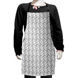 Ambesonne Tattoo Apron, Fictional Animal and Orchids Unicorn Profile with Peacock Feathers on Its Mane Hair, Small Apron Bib with Adjustable Ties for Baking Painting, Small Size, Black White