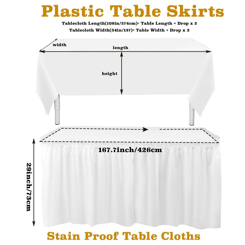COCPOK 6 Pack Plastic Table Skirts and Table Cloths, 3Pcs