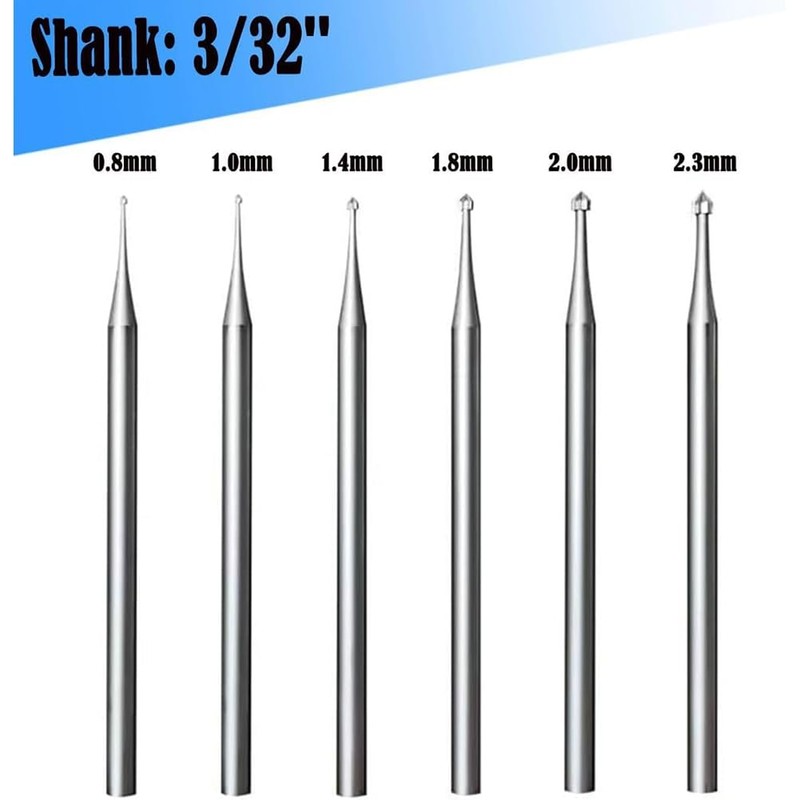 IMCCZONY 6Pcs Cylinder Cone Shape Carving Burr Sets 3/32inch Shank