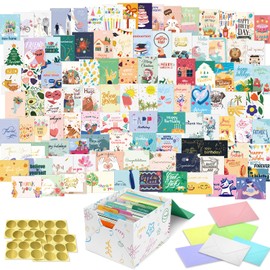 108 Pack Large 5x7 All Occasion Greeting Cards with Colorful Envelopes and Gold Stickers Box Set - Assorted Greeting Cards with Card Organizer for Birthday Wedding Christmas Valentines Thank You Card