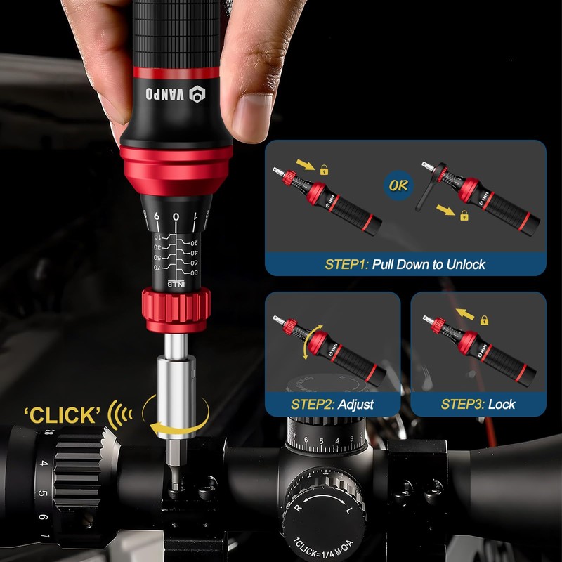 VANPO 1/4" Torque Screwdriver Set, 64 Pieces 10–80 in-lb Inch