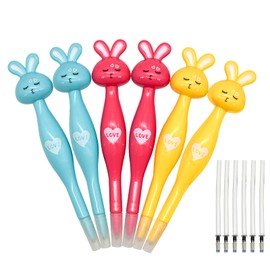 Lopenle 6PCS Novelty Rabbit Pens Cute Bunny Ballpoint Pen Easter Pens Animal Stationery With 6 Pieces Refills Black Ink For School Office Party