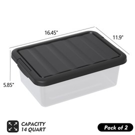 Tyminin 14-Qt Clear Latching Storage Boxes, 2-Pack Storage Bins