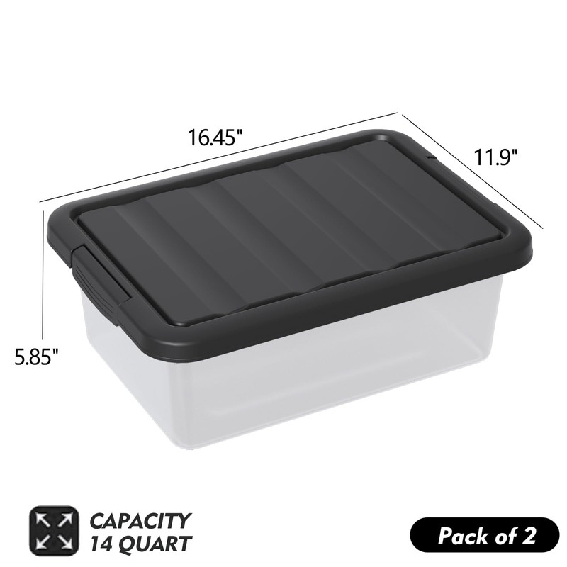 Tyminin 14-Qt Clear Latching Storage Boxes, 2-Pack Storage Bins