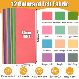Wonninek 12 Rolls Soft Felt Fabric for Sewing 8"×35" Felt Fabric Roll Morandi Assorted Color 1.4mm Thick Fleece Fabrics Sheet for Crafting DIY Patchwork Art Crafts