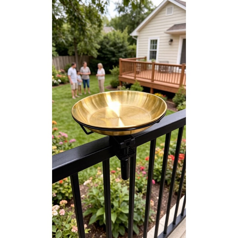 10" Bird Bath/Birdseed Feeding Tray with 3" Clamp Railing/Fence Mount