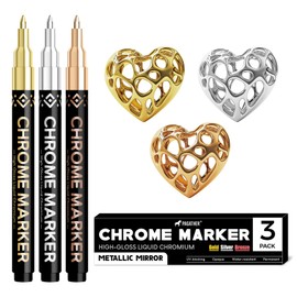 3Pcs Chrome Paint Markers, Permanent Mirror Liquid Chrome Pens for Plastic, Metal, Model, Jewelry, Wheel Painting, Touch Up & Repair Kit, DIY Art Projects